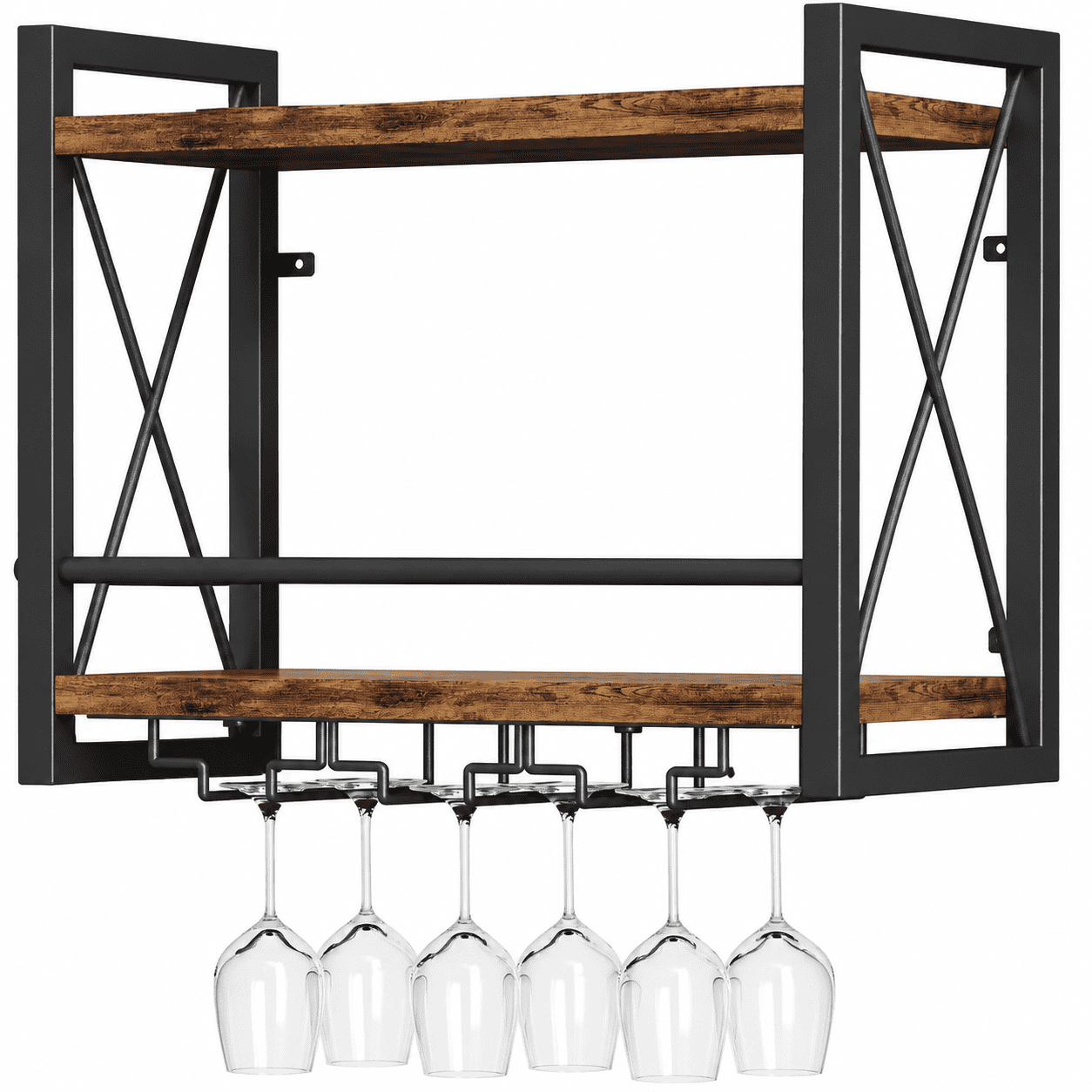 Wall Mounted Wine Rack Bottle & Glass Holder Wood-Metal Retro Wine Rack Wine Bottles Display Wall Storage for Kitchen Dining Room Home Bar