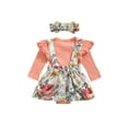 thumbnail image 3 of Qiylii Baby Girl Fake-2-Piece Romper Dress Round Neck Ruffle Floral Bodysuit, 3 of 7