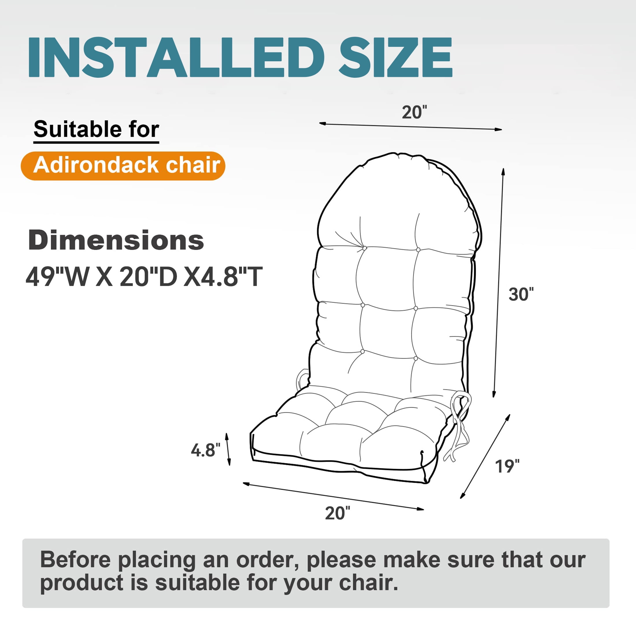 HioHa Adirondack Chair Cushion Set of 2, 49x20 Inch Waterproof UV-Protected Outdoor Patio Cushion