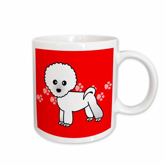 3drose, Cute Bichon Frise Red Paw Print Background, 15oz Mug
