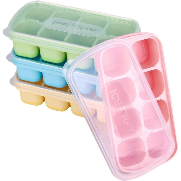 4 moldes para cubitos de hielo (verde, azul, rosa, amarillo), bandeja para cubitos de hielo con tapa apilable y apta para lavavajillas, perfecto para bebidas, congeladores, whisky y cócteles, sin BPA.