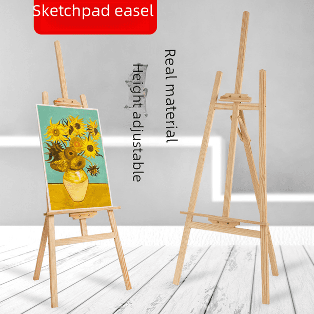 Caballete de madera maciza de pino amarillo con marco de exhibición, caballete de dibujo de elevación de madera, marco publicitario, caballete de aceite