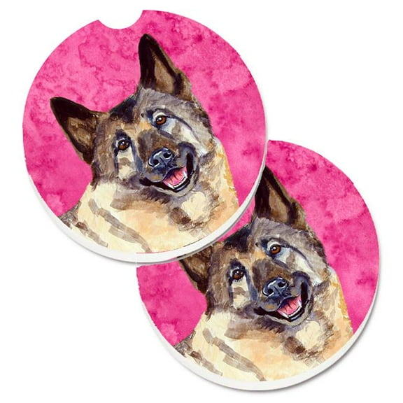 Pink Norwegian Elkhound Set of 2 Cup Holder Car Coaster