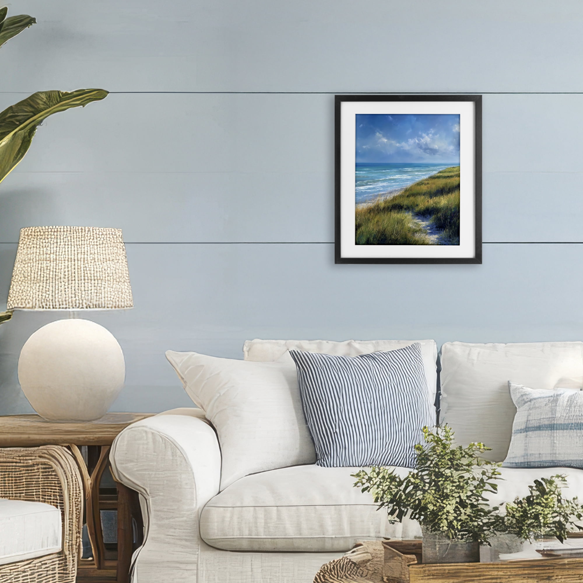 Stupell Industries Coastal Grass & Rolling Waves Black Framed Print Under Glass, design by Franklyn Gregory