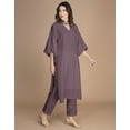 thumbnail image 3 of Moomaya Women's Exclusive 2-Piece Kurta & Pant Set | Designer Roman Silk Outfit With V-Neck, Puffed Sleeves & Pockets - Ethnic Wear, 3 of 9