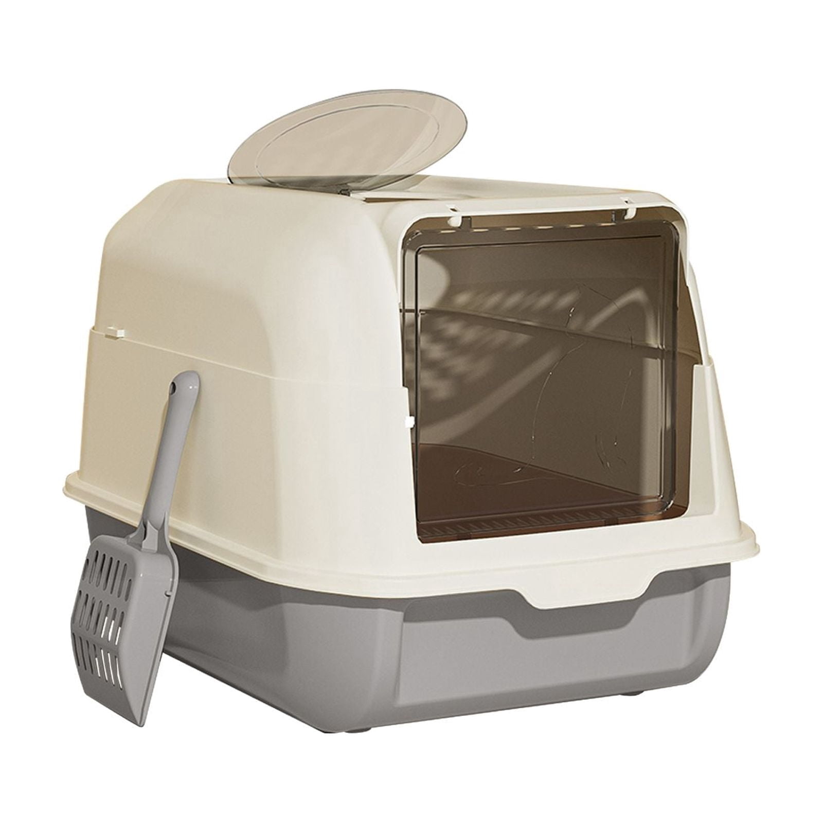 Extra Large Dual Entry Cat Litter Box Convertible Open Enclosed Gray Odor Control Easy Clean