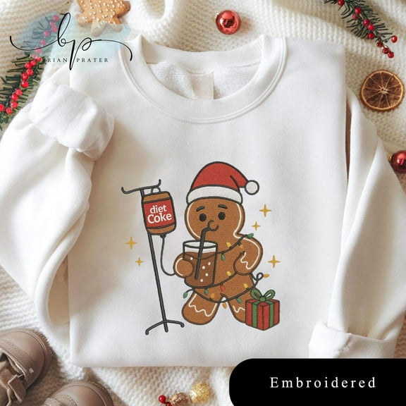 EMBROIDERED Diet Coke Gingerbread Cookies Shirt, Soda Lover Shirt, Christmas Diet Coke Tee, Christmas Drinks Crew Sweatshirt, Christmas Diet