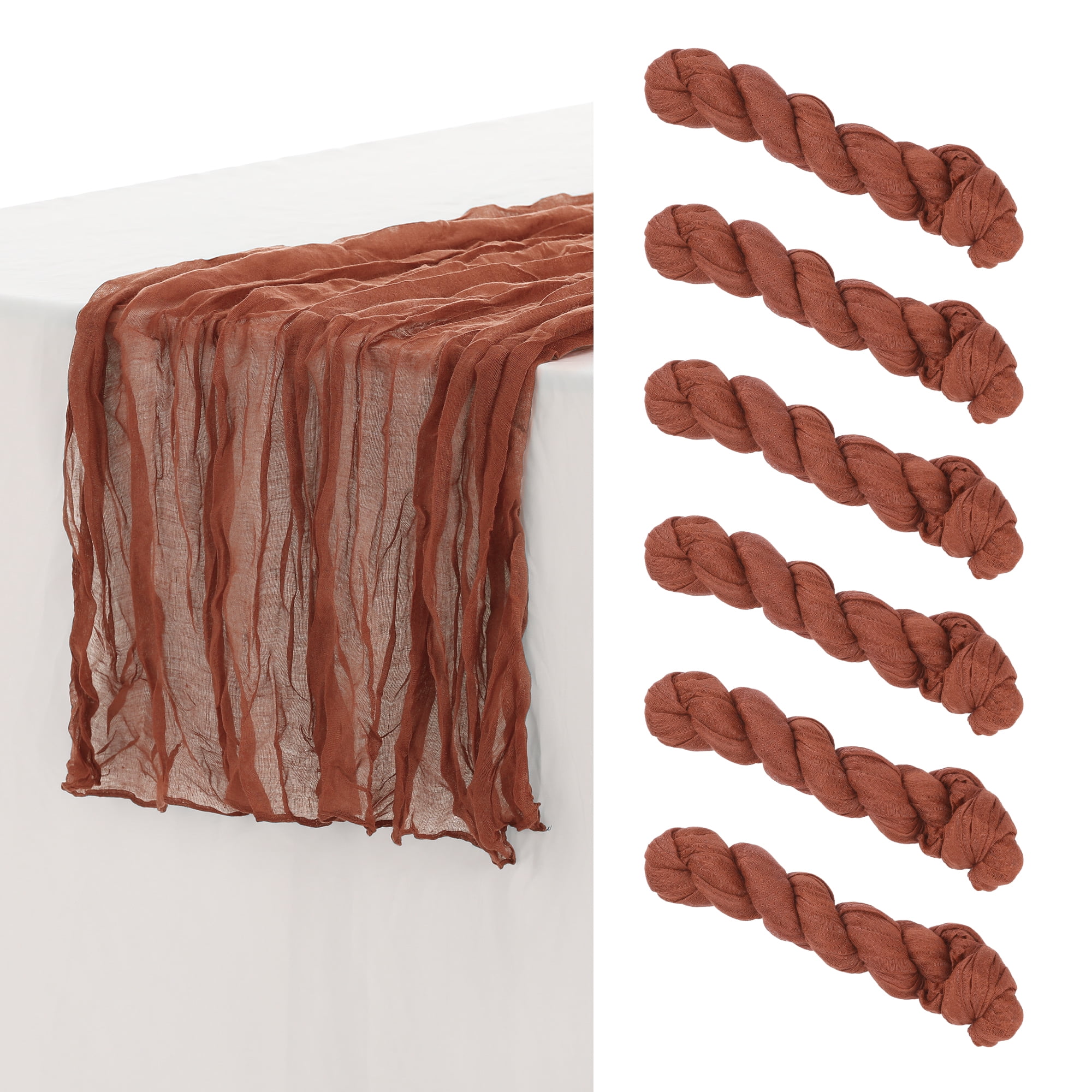 Unique Bargains Solid Color Table Runner Crinkle Fabric Table Banner (6 Count) Red 35"x118"