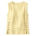 thumbnail image 3 of Women's Sleeveless Tank Tops Summer Cotton Linen Button Decor Side Slit Casual Loose Vests by Yigetop Yellow 2XL, 3 of 5