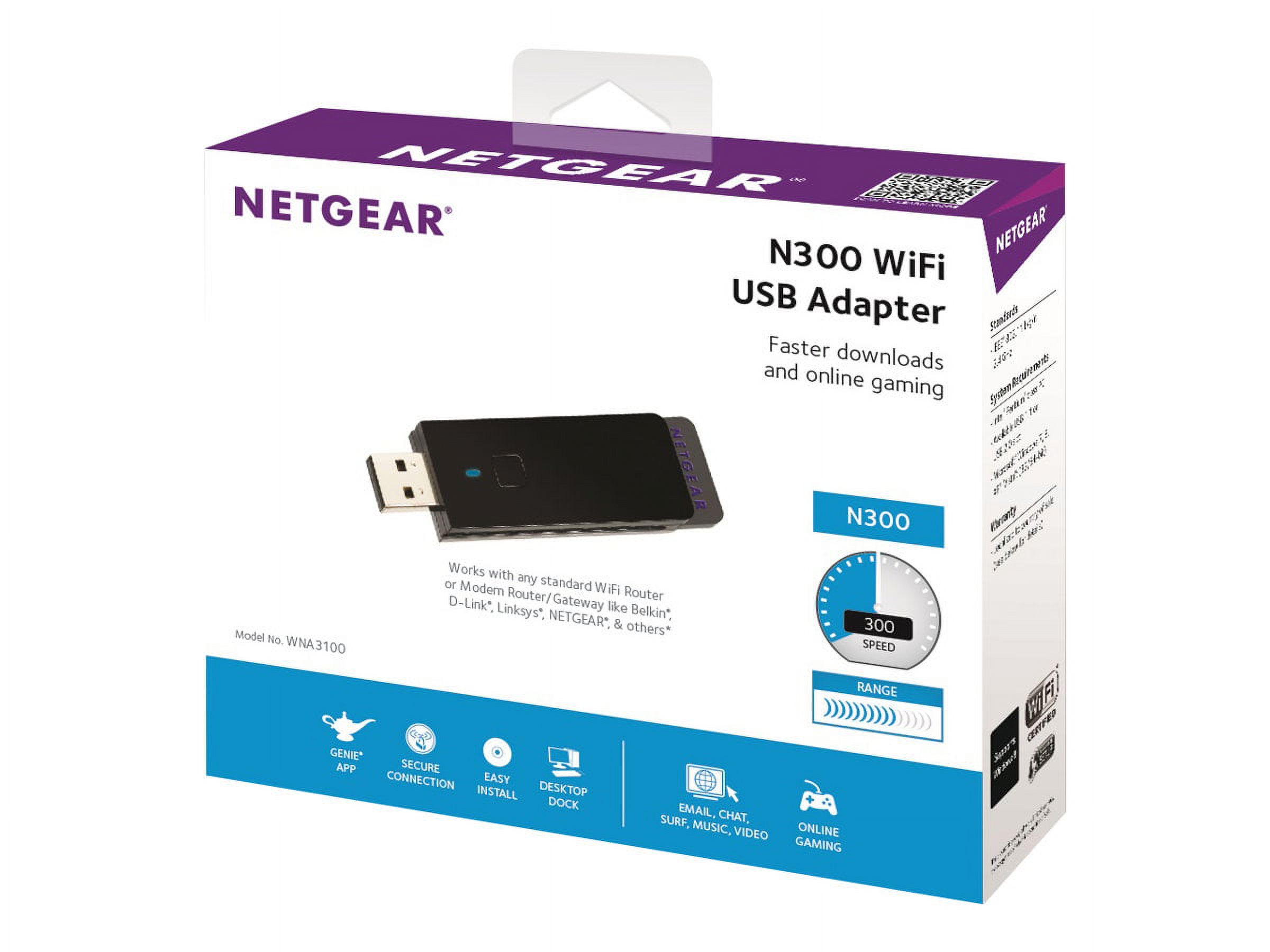 Netgear WNA3100-100ENS IEEE 802.11n - Wi-Fi Adapter - USB - 300 Mbps - 2.50 GHz ISM - image 3 of 3