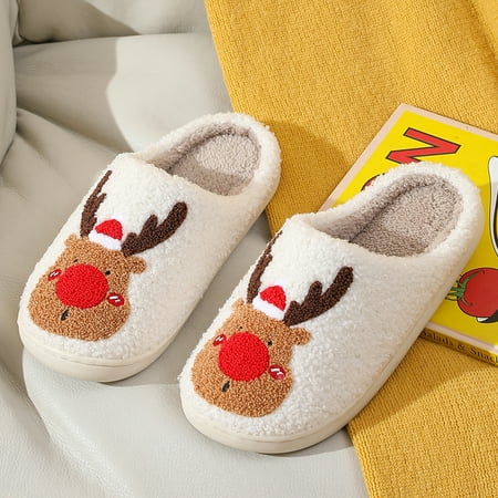 

Women Cute Soft Plush Comfy Warm Winter Slipper (Rudolph Red / M)
