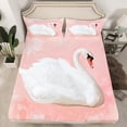 thumbnail image 2 of Feelyou Cartoon White Swan Bed Sheets, Pink Oil Printing King Sheets, Teens Kids Girls Women Sheet Set, Luxury Bedroom Decor, 4pcs, 2 of 7