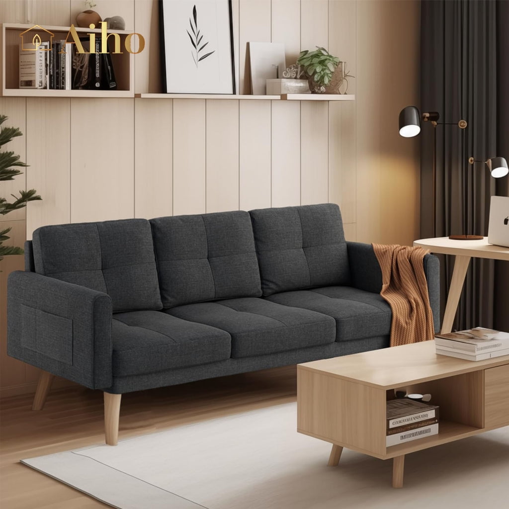 Aiho 67" L Modern Loveseat Sofa, Sofa with 3 Comfortable Pillows for Apartment, Dorm Room, Office, Bedroom - Deep Gray