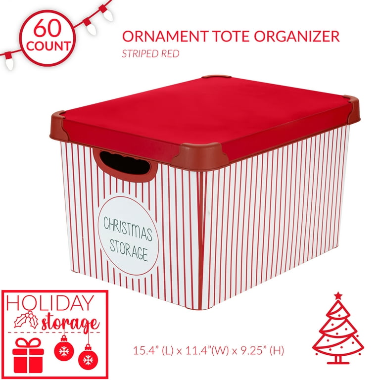 7.48 Gallon Christmas Storage Stripe Design 60 Ornament Storage