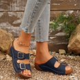 thumbnail image 6 of Rokment Womens Buckles Orthopedic Platform Slip on Sandals with Arch Support Comfortable Classic Casual Leather Wedges Walking Dress Slides for Beach Summer Blue Size 7.5, 6 of 8
