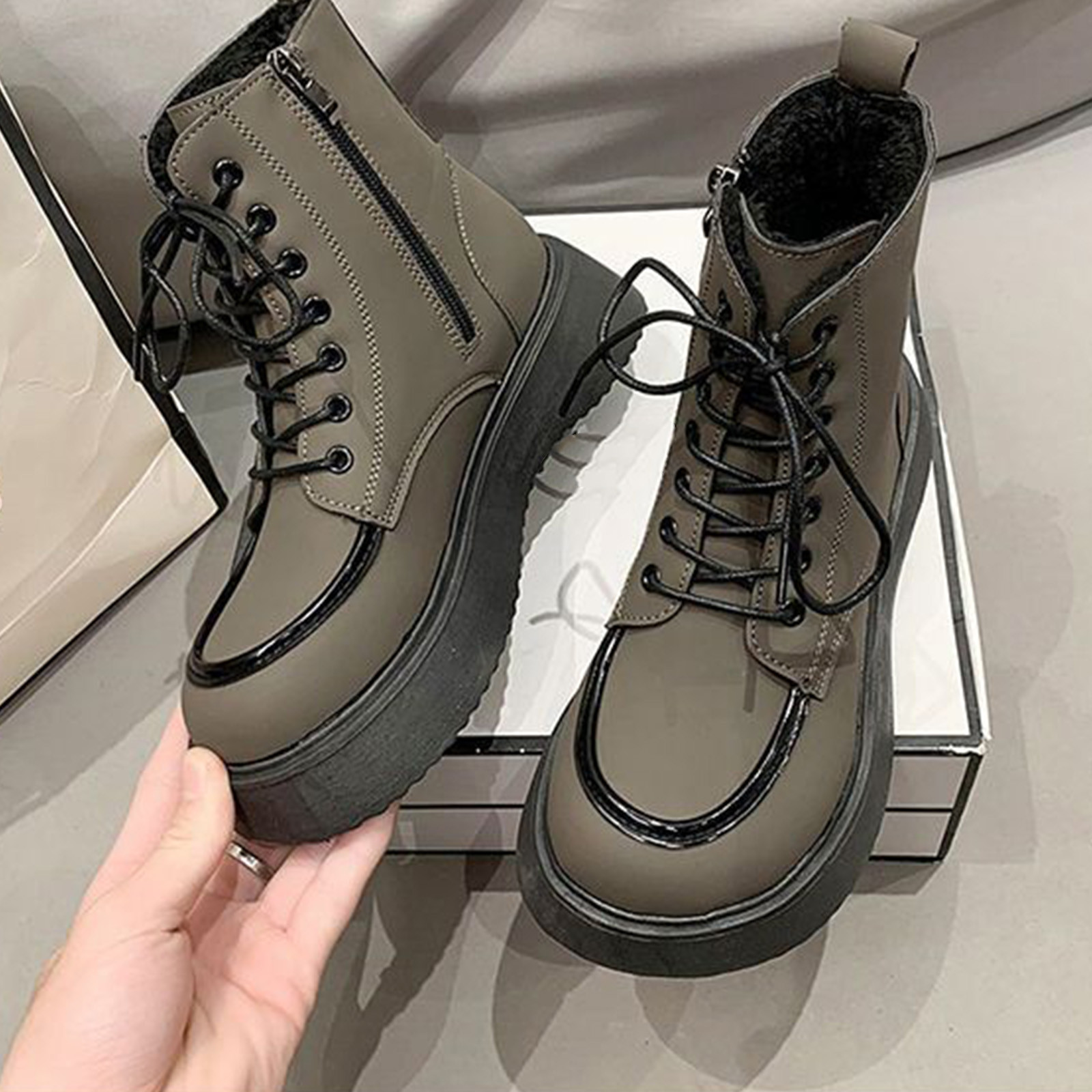 Jyeity Fashion Nova Thick Bottom Short Boots Female Thick Bottom Big Head England Style Height Increase Thin Short Boots Winter Round Head Short Boots Tall Black Boots Green Size 35 US 4.5 Walmart