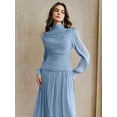 thumbnail image 3 of Baby Blue Ruched High Neck Long Sleeve Maxi Dress For Women, 3 of 30