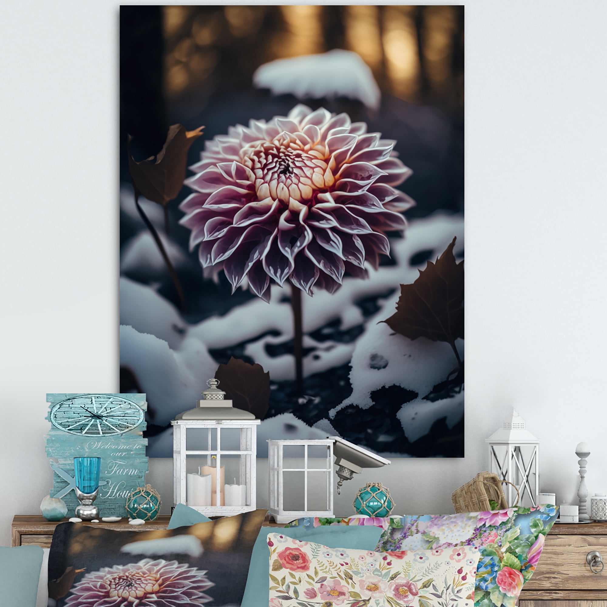 Designart A Blooming Purple Dahlia Flower In Winter IV Canvas Wall Art