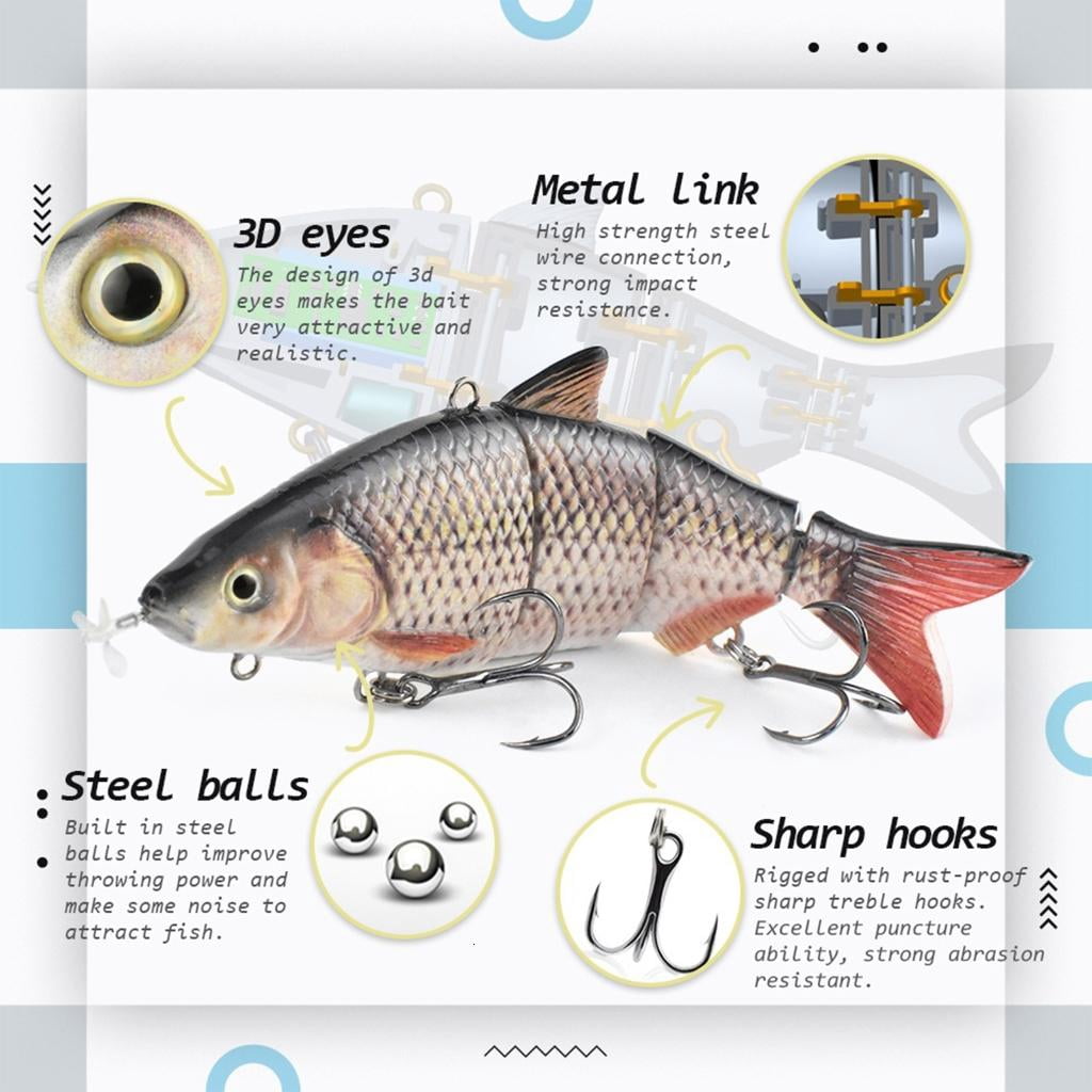 hejhncii Fishing Tackle Robotic Swimming Lure 4 Segement Fishing Baits Electric Baits