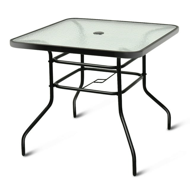 Costway Mesa de Patio Cuadrada de 81.3 cm con Marco de Acero y Vidrio Templado para Exteriores, Piscina, Patio y Jardín