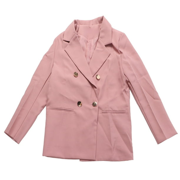 Chaqueta de traje de mujer con doble botonadura, moda, color puro, manga larga, abrigo informal para trabajar, rosa, L