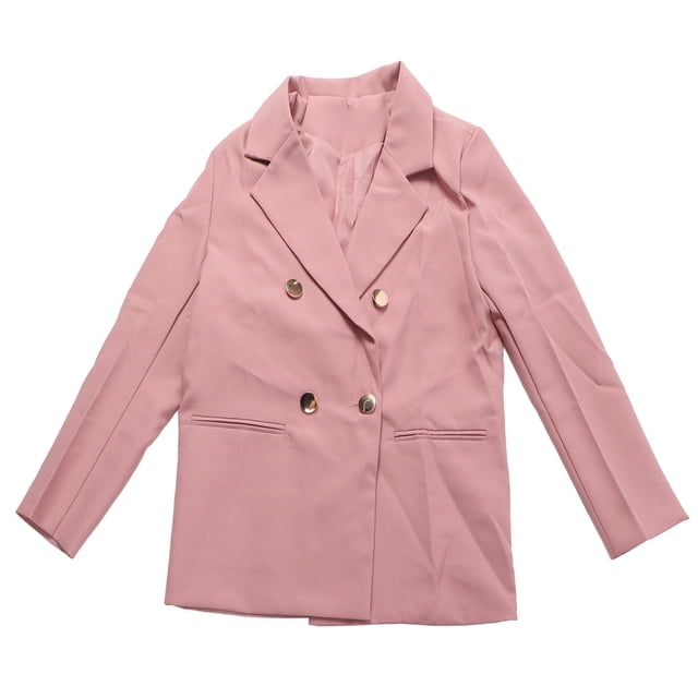 Chaqueta de traje de mujer con doble botonadura, moda, color puro, manga larga, abrigo informal para trabajar, rosa M