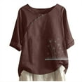 thumbnail image 2 of Deals of The Day Clearance Miqool Women's Cotton Linen Shirts 3/4 Sleeve Buttons Work Office Blouses Dressy Casual Loose Fit Round Neck Boho Tunic Tops Trendy Basic Tees, 2 of 3
