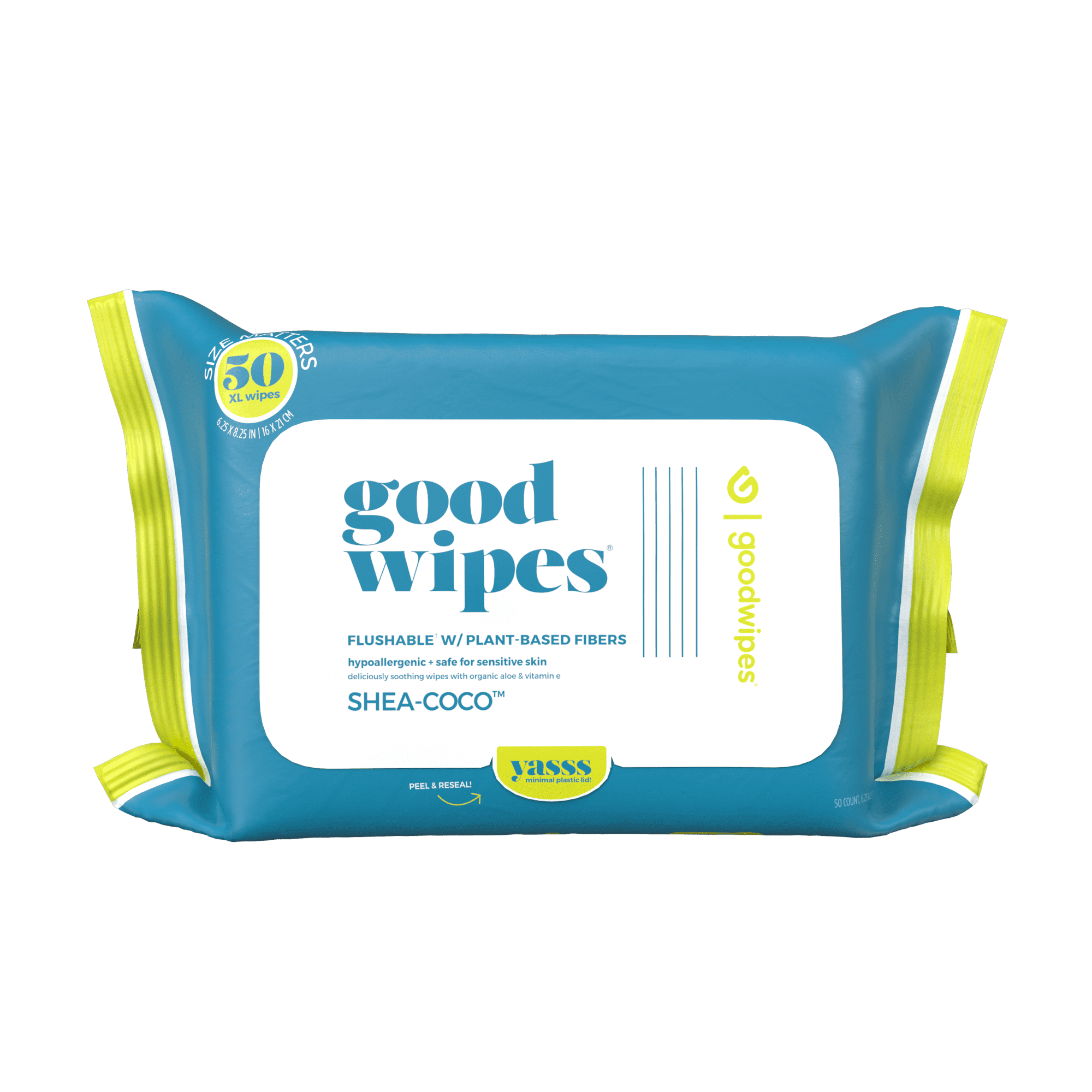 Goodwaipaes Flushable Butt Wipes Safe for Sensitive Skin, Shea-Coco Scented, 3 Pack, 150 Total Wipes