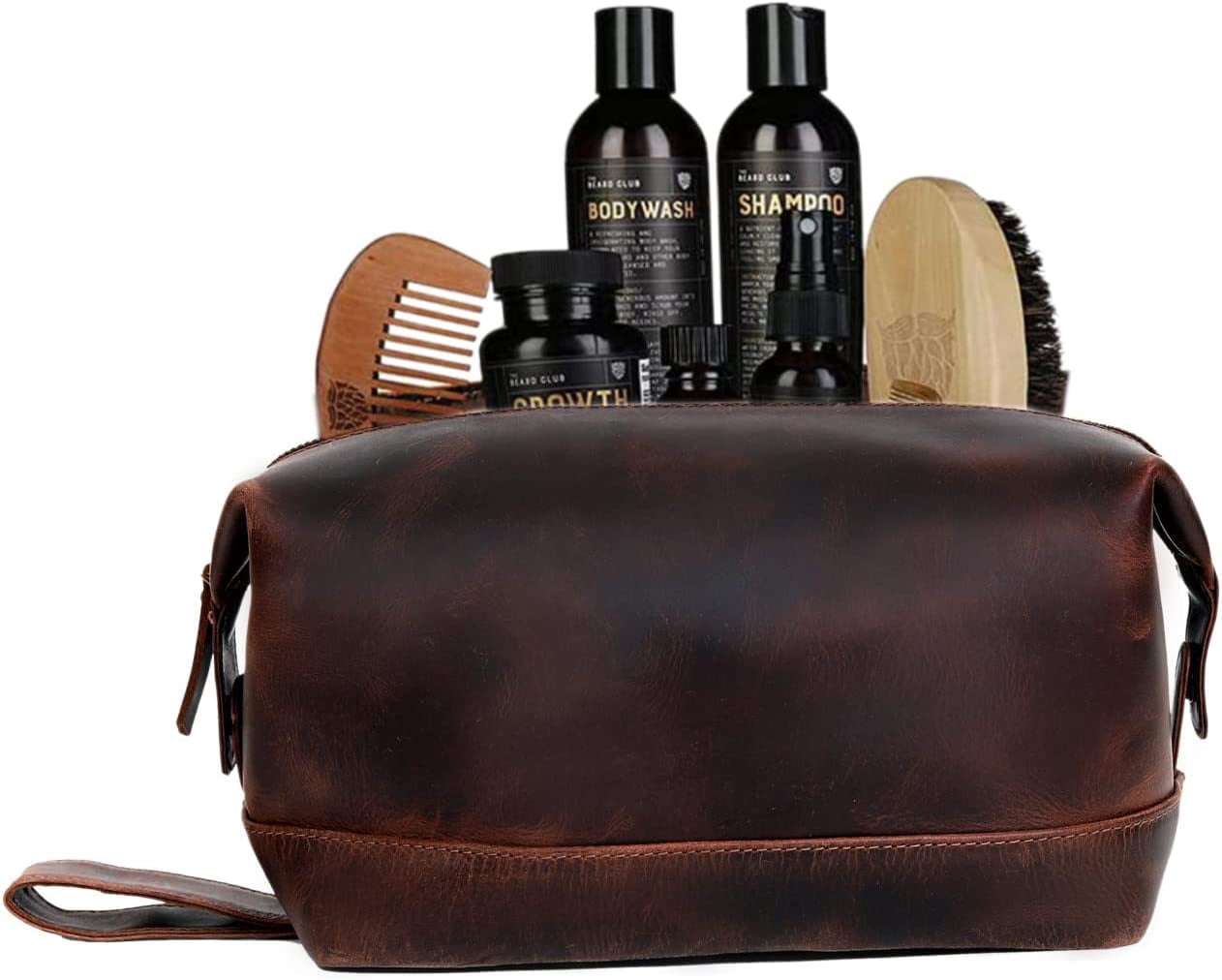 Leather Brown Buffalo DoppKit Unisex Travel Toiletry Cosmetic Pouch Shaving Kit Men Women