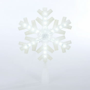 Holiday Time LED Christmas Tree Topper, White Snowflake, 12"