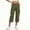 Army Green, variant on Women's Solid Color Cargo Capri Pants, Elastic Waist, Button & Zipper Pockets, Side Slit Casual Pants Black S