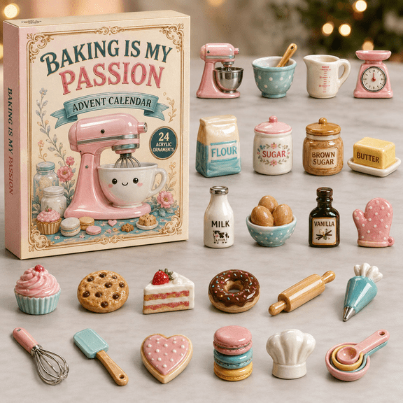 Baking Time Advent Calendar 2026 - 24-Day Festive Countdown, Acrylic Charms Blind Box - Gift For Bakers, Kitchen Holiday Charms, Seasonal Surprise Gift