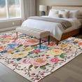 thumbnail image 4 of Area Rug for Living Room, Boho Pink Flowers Non-Slip Indoor Large Carpet for Bedroom/Dining Room, Colorful Floral Spring Vintage Botanical Washable Low-Profile Rectangle Floor Runner Rugs - 5 x 7 Ft, 4 of 8