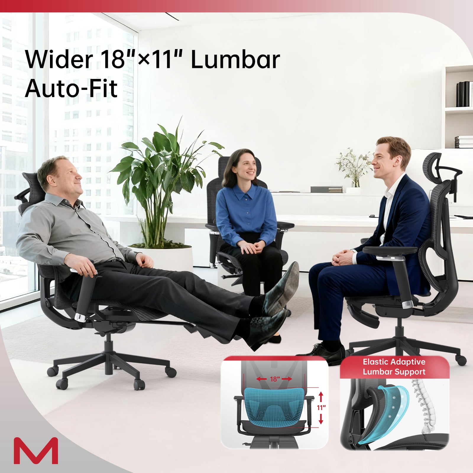 Ergonomic Mesh Office Chair with Ultra-Wide Lumbar Support & 360° Adjustable Armrests for All-Day Comfort