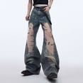 thumbnail image 2 of WEAIXIMIUNG Business Casual Pants Women Plus Size Vintage Flared Jeans with Openwork Texture Gradient Loose Palazzo Denim Pants for A Unique Retro Look, 2 of 5