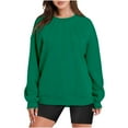 thumbnail image 2 of ADSSDQ Women's Oversized Crewneck Sweatshirts Pleated Pullover Casual Long Sleeve Sweaters Tops Teen Girls Preppy Clothes Dark Green M, 2 of 6
