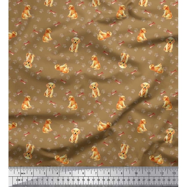 Soimoi Poly Georgette Fabric Paw,Bone & Puppy Dog Decor Fabric Printed Yard 42 Inch Wide