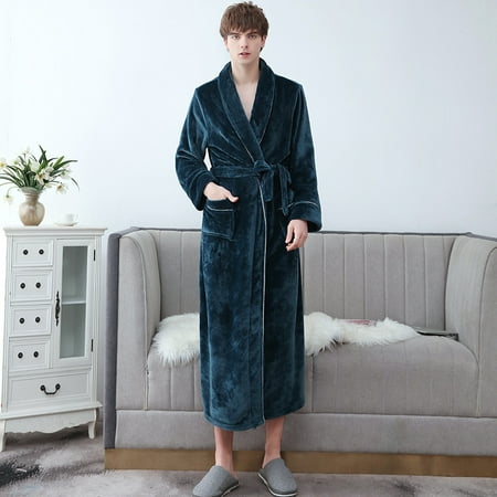 

Autumn and Winter Face Cloth Thickened Flannel Couple Bathrobe Men S Long Section Large Size Coral Velvet Robe Women S Pajamas Winter