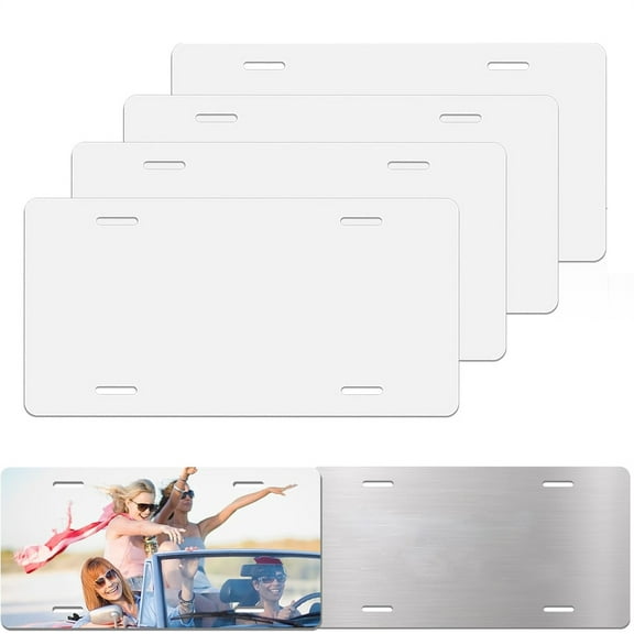 4 Pack Sublimation License Plate Blanks, Duslogis Blank Aluminum License Plate for Front/Rear Car Tags, Thermal Transfer, DIY Custom Picture Design（White）