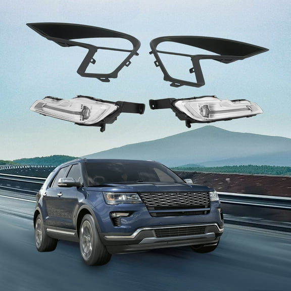 2018-2019 Ford Explorer LED Fog Lights, Clear and Black Fog Lamp Housing, Direct Replacement for OEM, Set of 2, Durable and Reliable