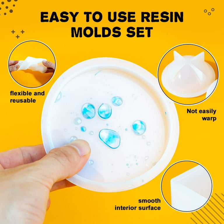 Danjia Silicone Resin Molds 5pcs Resin Casting Molds Including Sphere, Cube, Pyramid, Square, Round with 1 Measuring Cup & 5 Plastic Transfer Pipettes