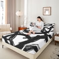 thumbnail image 4 of Homewish Black Stripes 4 Pieces Queen Sheet Sets for Teens Boys Girls,Geometric Lines Ultra Soft Flat Sheet,Vintage Aesthetic Queen Fitted Sheet,Breathable Home Decor, 4 of 7