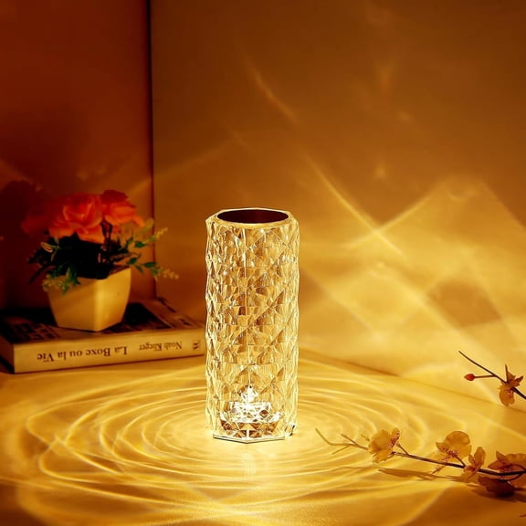 16 Color Changing Night Light-Crystal Table Lamp Remote, Rechargeable, Dimmable, Rose Diamond Ambient Mood Lighting, Protable Cordless Desk Lamp for Bedroom Living Room Party(1set - L)