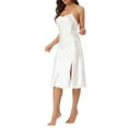 thumbnail image 4 of INSPIRE CHIC Women's Satin Nightdress Sleeveless Backless Slit Silky Midi Nightgown S White, 4 of 6