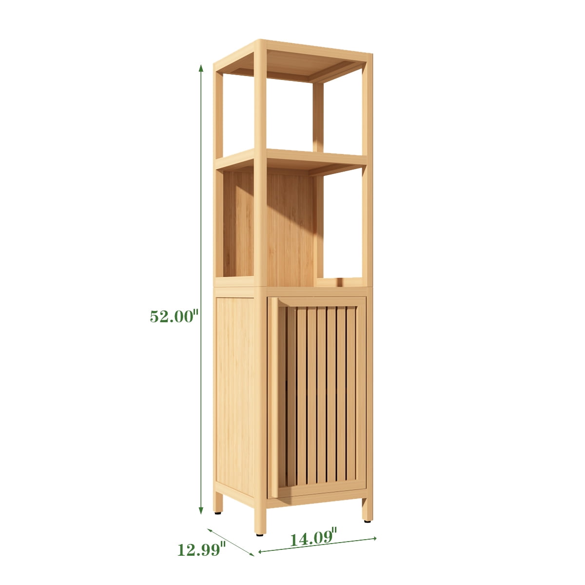 GARITIN Bamboo Storage Cabinet, Freestanding Tall Storage Tower with Shelves and Doors for Bathroom Living Room, Natural