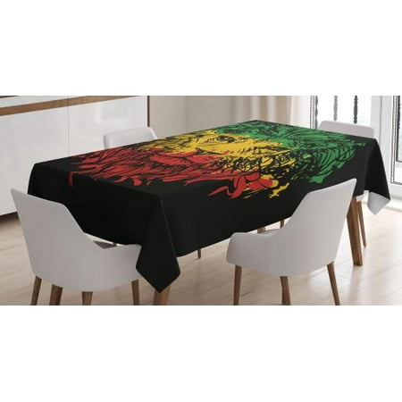 - Rasta Tablecloth, Ethiopian Flag Colors on Grunge Sketchy Lion Head with Black Backdrop, Rectangular Table Cover for Dining Room Kitchen, 60 X 90 Inches, Light Green and Yellow, by Ambesonne