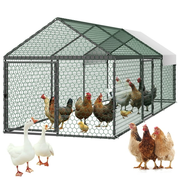 VEVOR Gallinero Metálico para 6-8 Gallinas 1 x 3 x 1 m, Recinto Gallinero con Cubierta Impermeable y 3 Puertas, Jaula para Aves de Corral con Techo a Dos Aguas, para Uso en Exteriores, Granjas