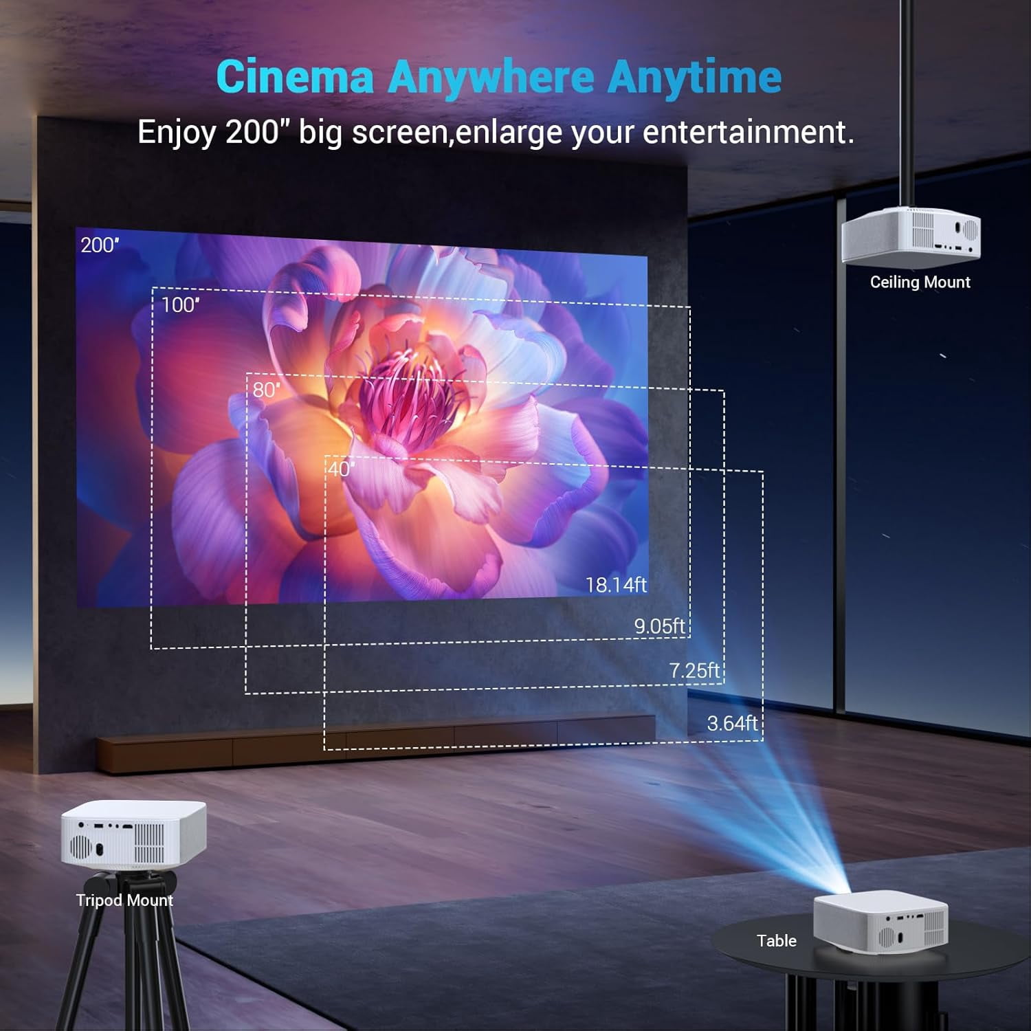 Portable  Projector with Electric , Full HD 1080P,  Movie Projector for Indoor Outdoor Use