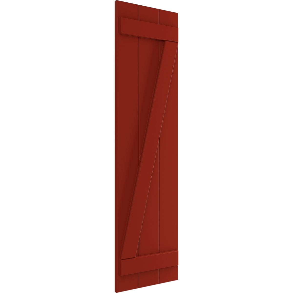 Ekena Millwork 16 1/8"W x 59"H True Fit PVC Three Board Joined Board-n-Batten Shutters w/Z-Bar, Fire Red (Per Pair - Hardware Not Included)