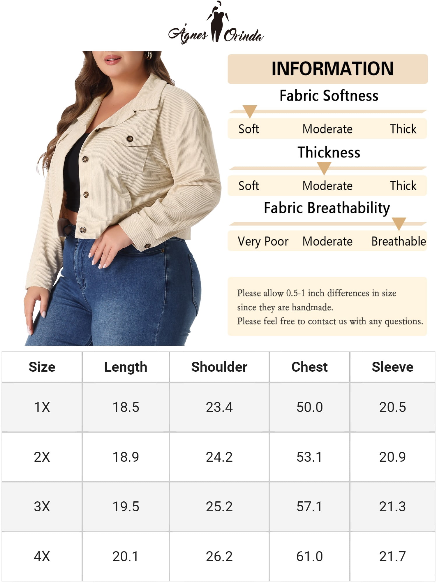 DARING DIVA Women's Plus Size Button Down Long Sleeve Shacket Jacket 2X Apricot